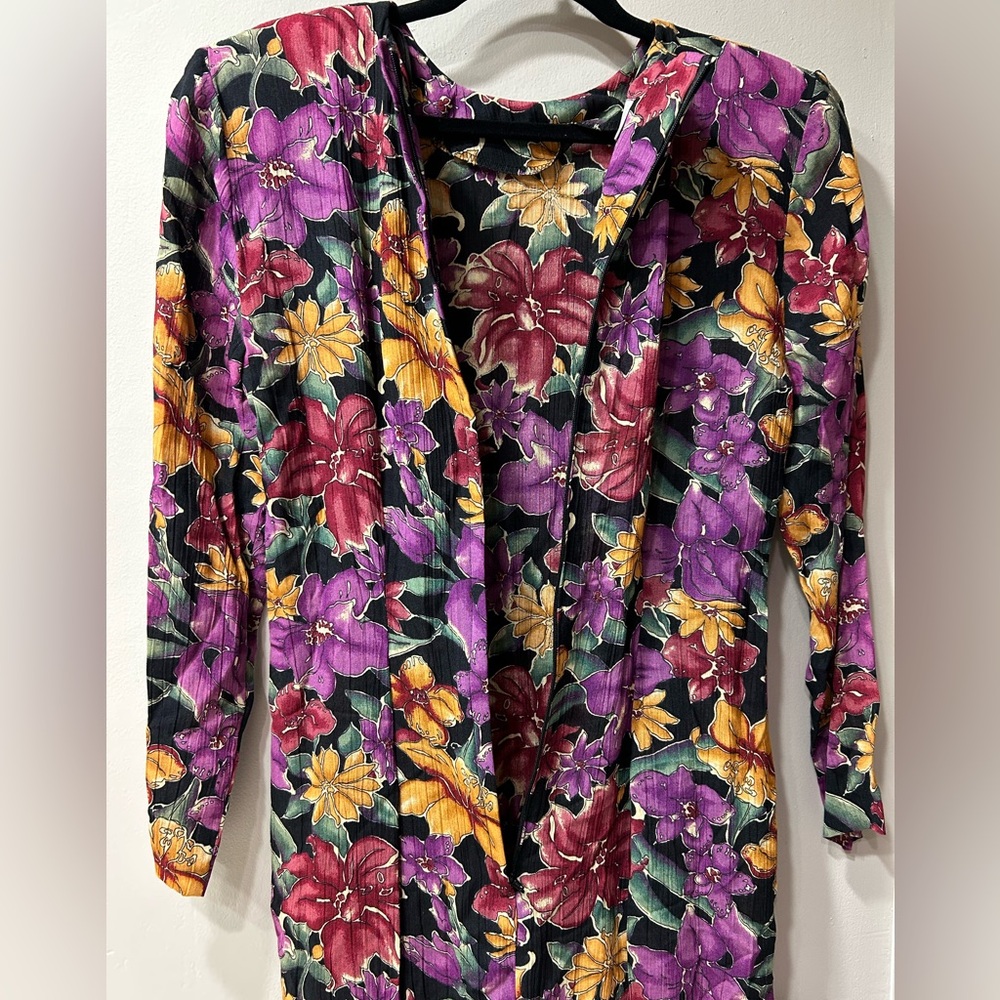 Vintage Petite Sophisticate Floral Dress  100% Rayon Size 2 - Picture 4 of 9